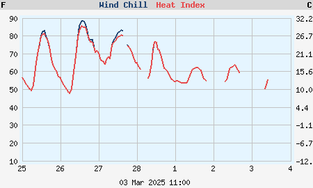 Weekly wind chill and heat index graph